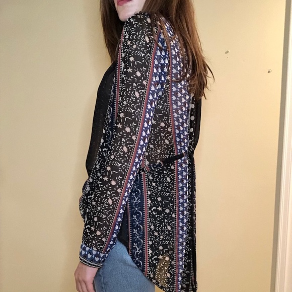 Free People Sheer Button Up Tie Back Shirt - Picture 3 of 6
